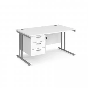 Maestro 25 SL Straight Desk With 3 Drawer Pedestal 1400mm - Silver can