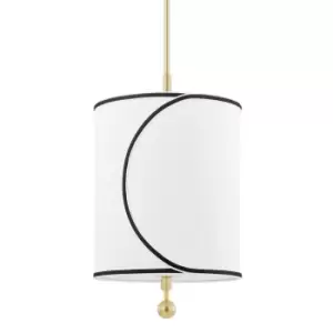 Zara 1 Light Small Pendant Brass, Belgian Linen