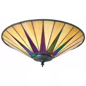 Loops - Tiffany Glass Semi Flush Ceiling Light Large Round Cream Inverted Shade i00041