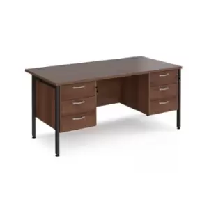 Office Desk Rectangular Desk 1600mm With Double Pedestal Walnut Top With Black Frame 800mm Depth Maestro 25 MH16P33KW