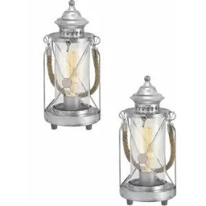 2 pack Table Lamp Desk Light Antique Silver & Glass Lantern Shade 1x 60W E27