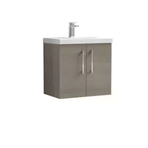 Nuie Arno 600mm Wall Hung 2 Door Vanity & Thin-Edge Basin Solace Oak