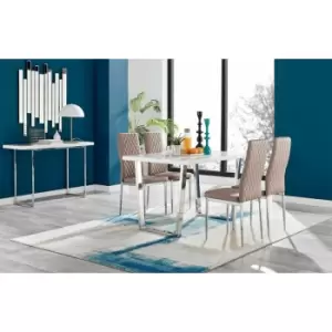 Kylo White High Gloss Dining Table & 4 Cappuccino Milan Chrome Leg Chairs - Cappuccino