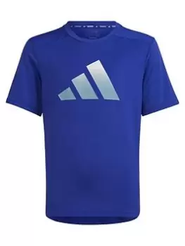 adidas Boys Training Icons Tee - Blue Size 9-10 Years