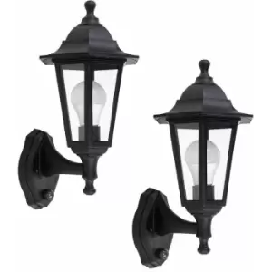 Minisun - 2 x Black Outdoor Security Pir Motion Sensor IP44 Wall Light Lanterns