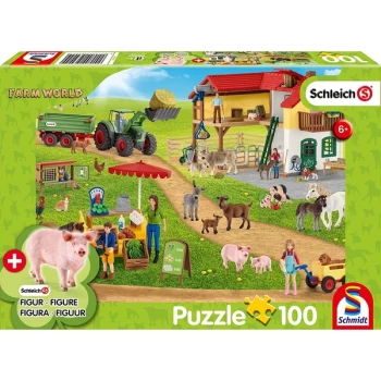 Schleich: The Farmers' Market Jigsaw Puzzle - 100 Pieces (Includes 1 Figure)