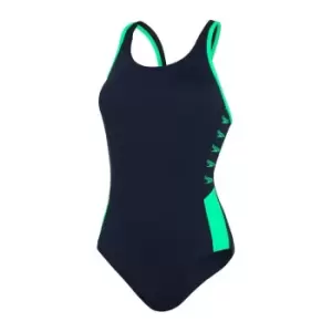 Speedo Womens Boom Logo Splice Muscleback Swimsuit Black - Blue