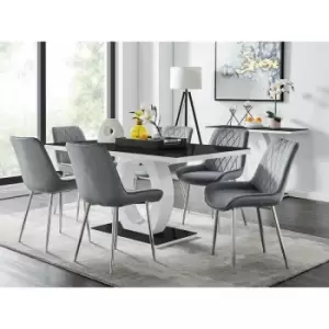 Giovani 6 Black Dining Table & 6 Grey Pesaro Silver Leg Chairs - Elephant Grey