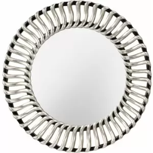 Loops - Mirror Large Contemporary Black Circular Frame Thick Silver Spokes Black Silver