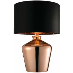 Modern Mirror Table Lamp Gloss Copper Glass & Black Shade Feature Bedside Light