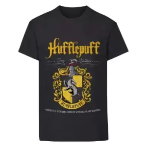 Harry Potter Boys Hufflepuff Crest T-Shirt (7-8 Years) (Black)