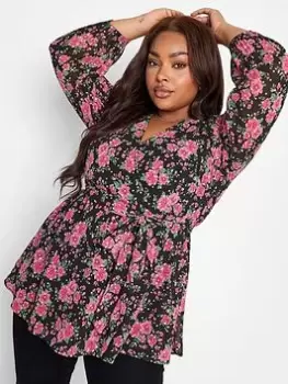 Yours Floral Spot Wrap Top - Black, Size 18, Women