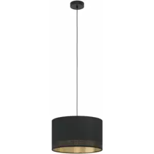 Pendant Ceiling Light Colour Black Shade Black Gold Fabric Bulb E27 1x40W