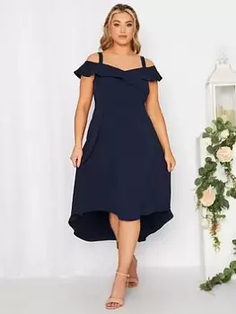 Yours High Low Bardot Dress - Navy, Blue, Size 26-28, Women