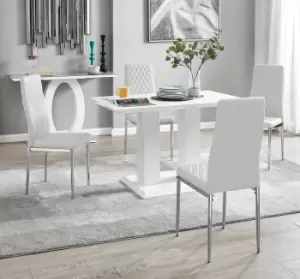 Imperia 4 Seater Modern White High Gloss Rectangular Dining Table And 4 Milan Faux Leather Chairs