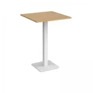 Brescia square poseur table with flat square white base 800mm - oak