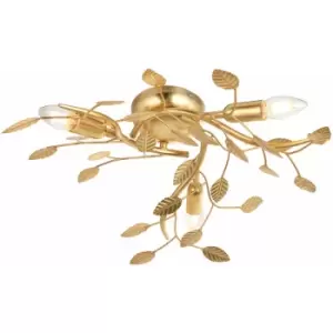 Loops - Gold Leaf Flush Ceiling Light - 3 Bulb Decorative Fitting - Low Profile Lighting