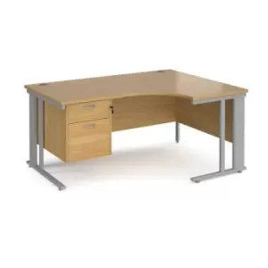 Office Desk Right Hand Corner Desk 1600mm With Pedestal Oak Top With Silver Frame 1200mm Depth Maestro 25 MCM16ERP2SO