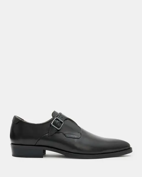 AllSaints Keith Leather Buckle Monk Shoes