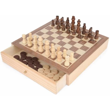 Wooden Chess and Draughts 2-in-1 Game Board Set - Toyrific