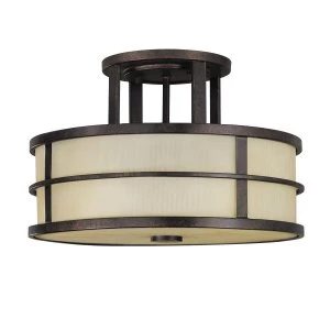 3 Light Semi Flush Ceiling Light Bronze, E27