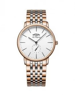 Rotary Rotary White Dial Rose Gold And Silver Two Tone Stainless Steel Bracelet Mens Watch