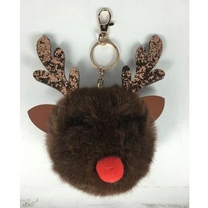 Reindeer Christmas Pom Pom Keyring