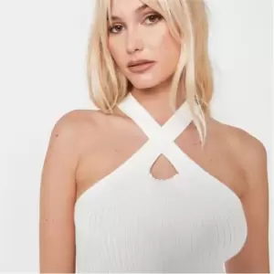 Missguided Twist Front Rib Knit Top - White