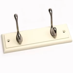 Robert Dyas Headbourne 2 Heavy Duty Coat Hooks - Nickel / Cream