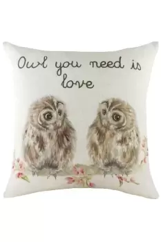 Hedgerow Owl Hand-Painted Watercolour Printed Cushion