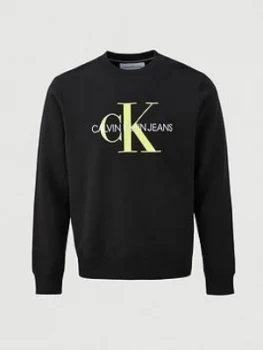 Calvin Klein Jeans Neon Monogram Logo Sweatshirt - Black, Size XL, Men