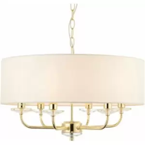 Multi Light Ceiling Pendant 6 Bulb brass & white Chandelier Large Shade Lamp