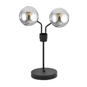 Nova Black Globe Table Lamp with Graphite Glass Shades, 2x E14