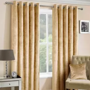 HOMECAPES Mustard Gold Luxury Crushed Velvet Lined Eyelet Curtain Pair, 65 x 72"