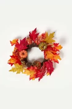 Orange Autumn Wreath with Pumpkins