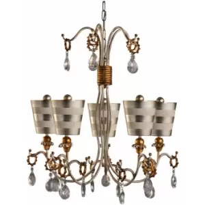 5 Bulb Chandelier Hanging Pendant LIght Silver & Cream Patina LED E27 40W Bulb