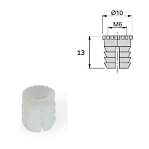 Emuca - Furniture Plastic Socket - Size M6 13 x 10mm - Pack of 500