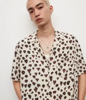 AllSaints Mens Romansu Heart Leopard Shirt, White/Red/Black, Size: M