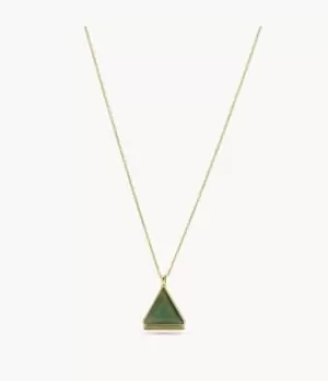 Fossil Women Val Joyful Expression Green Aventurine 14K Gold Plated Brass Pendant Necklace