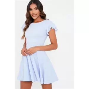 I Saw It First Baby Blue Stretch Crepe Flutter Sleeve Skater Dress - Blue