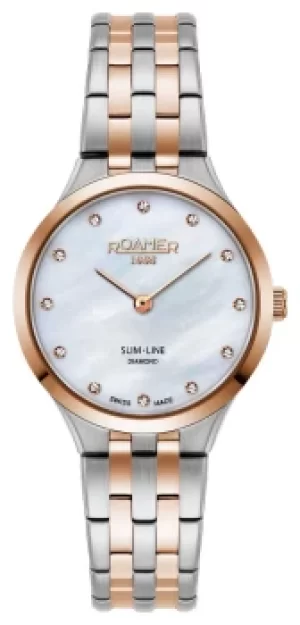 Roamer Slim-Line Classic Ladies White MOP Diamond Dial Rose Watch