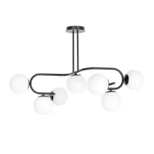 Ragi Black Globe Ceiling Light with White Glass Shades, 7x E14