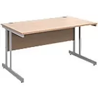 Rectangular Straight Desk with Beech Coloured MFC Top and Silver Frame Cantilever Legs Momento 1400 x 800 x 725 mm