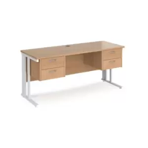 Office Desk Rectangular Desk 1600mm With Double Pedestal Beech Top With White Frame 600mm Depth Maestro 25 MCM616P22WHB