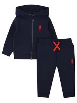 U.S. Polo Assn. Toddler Boys Core Zip Through Sweat Set - Blue, Size Age: 24 Months