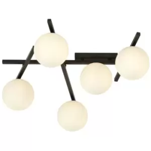 Emibig Smart Black Globe Ceiling Light with White Glass Shades, 5x E14