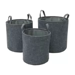 JVL Shadow Round Fabric Storage Baskets With Handles Set Of 3