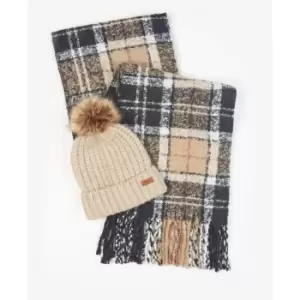 Barbour Saltburn Beanie & Tartan Scarf Set - Pink