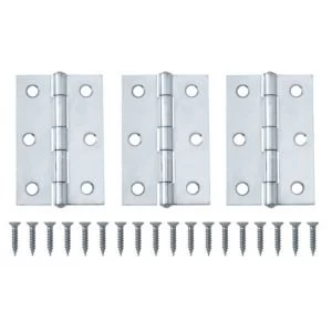 Chrome effect Metal Butt hinge Pack of 3