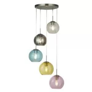 Searchlight Mardi Gras - 5 Light Cluster Pendant Satin Silver, Blue, Smoked, Yellow, Pink, E27